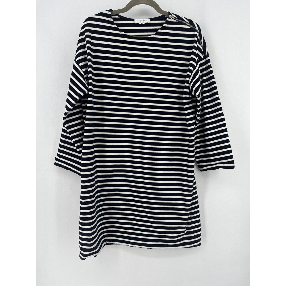 Everlane Women Large Striped Cotton Dress Black Stripe Long Sleeve Minimalist